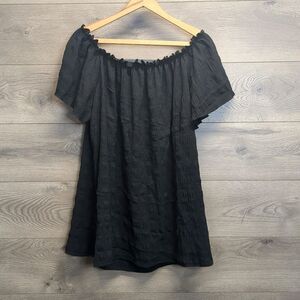 Black Short Sleeve Elastic Neckline Blouse Women's Plus Size 4x